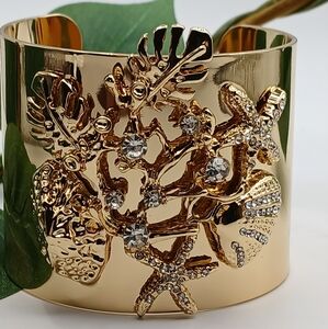 Lilly Pulitizer Gold and Crystals Ocean-Inspired Cuff Bracelet NWOT